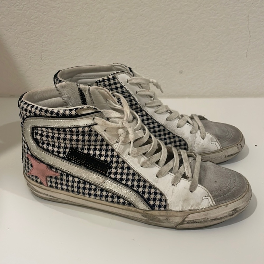 USED GINGHAM CHECKERED GOLDEN GOOSE DELUXE BEAND SNEAKERS SIZE 39